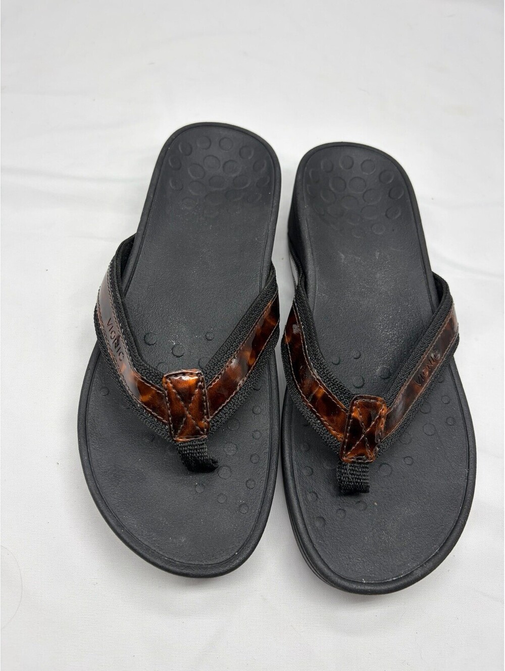 Vionic Tide Tortoise Shell Flip Flops Sandals Black Women's Size 6